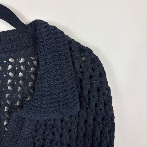 Talbots Black Lightweight Cotton Open Stitch Johnny Collar Sweater Vest - Picture 4 of 10